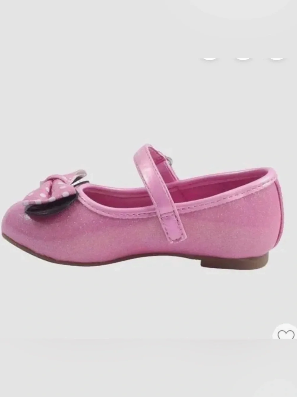 Disney Minnie Ballet Flat Pink Glitter Mary Jane Shoes with Polka Dot Bow NEW